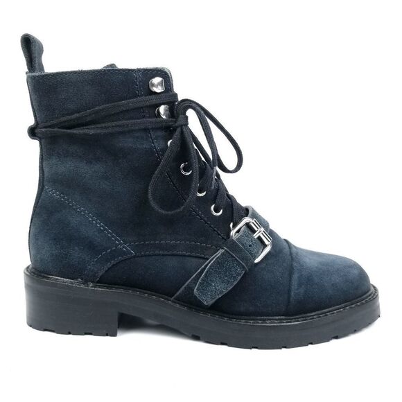 AllSaints Donita Blue Suede Leather Biker Strap Combat Boots 7 90s Moto Grunge - Picture 5 of 13